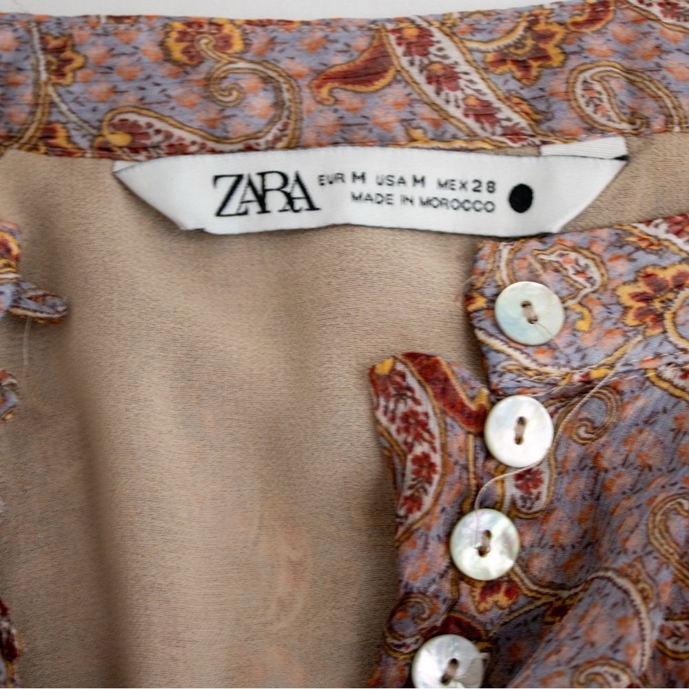 Zara Multicolor Chiffon Dressy & Chic Paisley Printed Women’s Blouse Size Medium - Picture 15 of 17